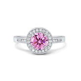 Halo Art Deco Round Ring with Pink Cubic Zirconia